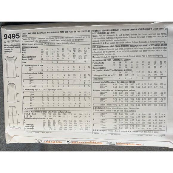 Simplicity Girl's Sleepwear Sewing Pattern Sz 7-14 9495 - Uncut - Picture 3 of 4